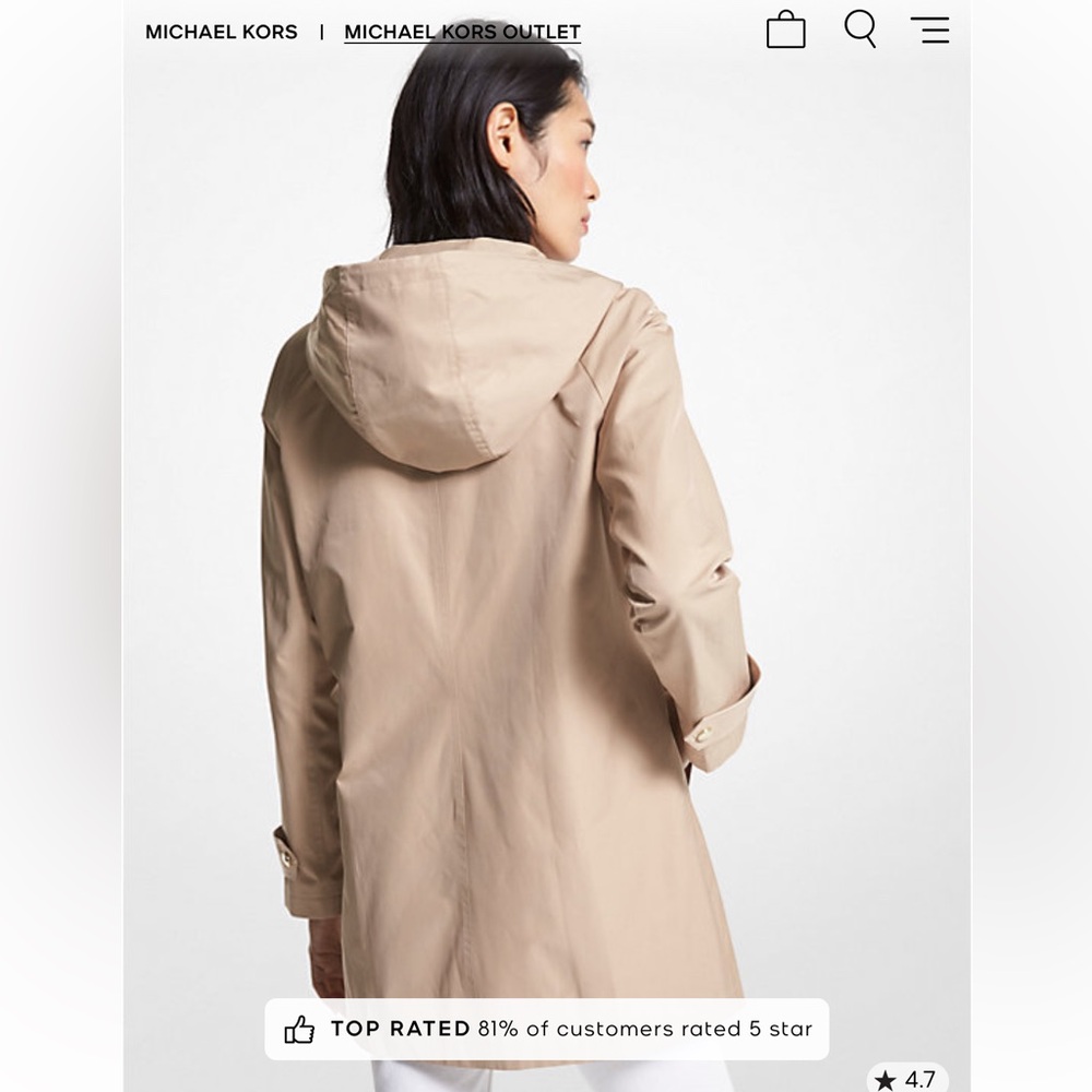MICHAEL KORS Cotton Blend Hooded Raincoat rain jacket coat Khaki tan XL EUC - Picture 4 of 7